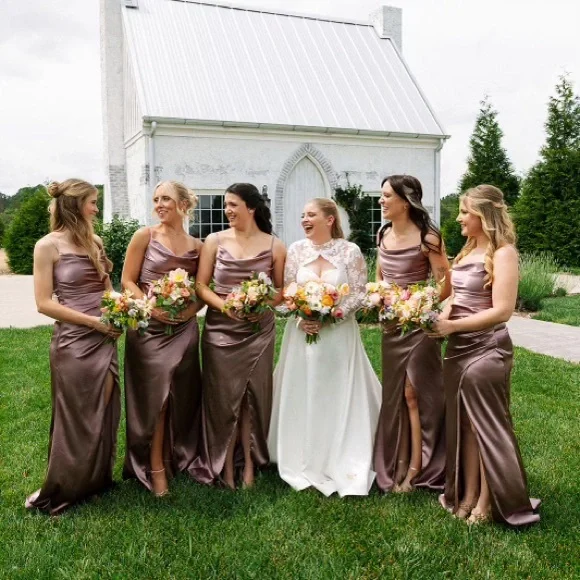 Lydia Shiny Satin Dress - Dark Mauve from Birdy Grey Small - Picture 6 of 8